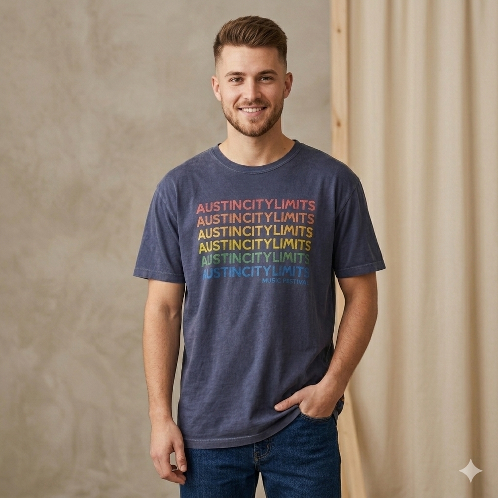 Aviator Nation Men's Navy Tee with Rainbow 'Austin City Limits' Print